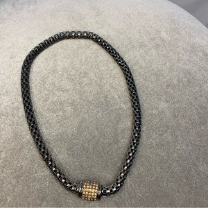 Dark chrome gunmetal chain tubular link crystal rhinestone magnetic necklace